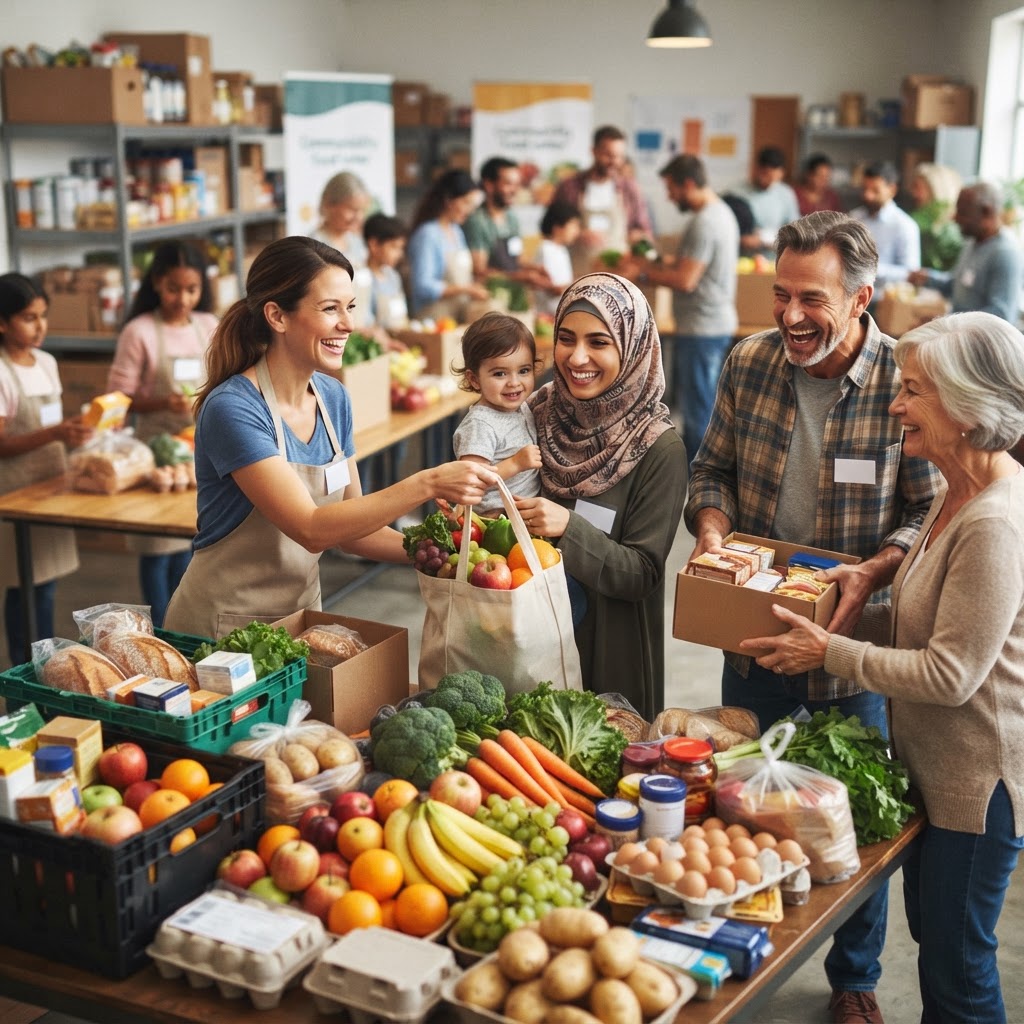Food distribution at community center